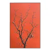 A decorative painting with a red background, black branches and plum blossoms Item Picture